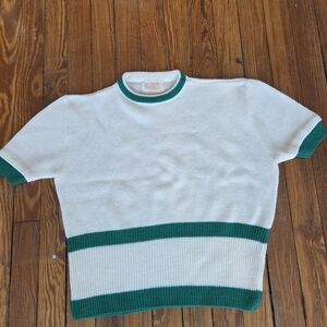 Vintage Orlon Acrylic Women's Cream and Green Crew Neck Sweater